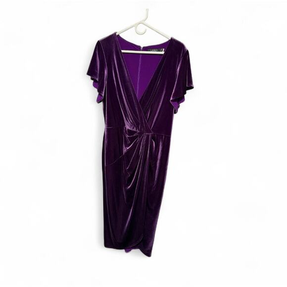 Lauren Ralph Lauren Women's Velvet Flutter-Sleeve Cocktail Dress, Purple 12 - Picture 2 of 3